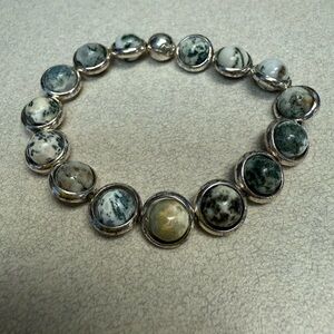 Elegant Silver and gray/white Stone Bracelet